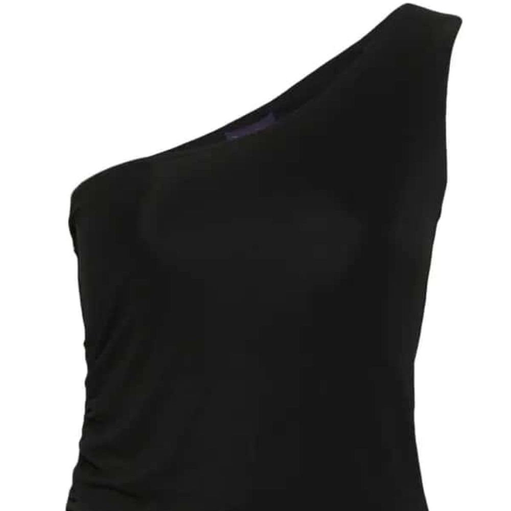 Ralph Lauren One-Shoulder Jersey Top, Black, Women's Shirts Tops XS